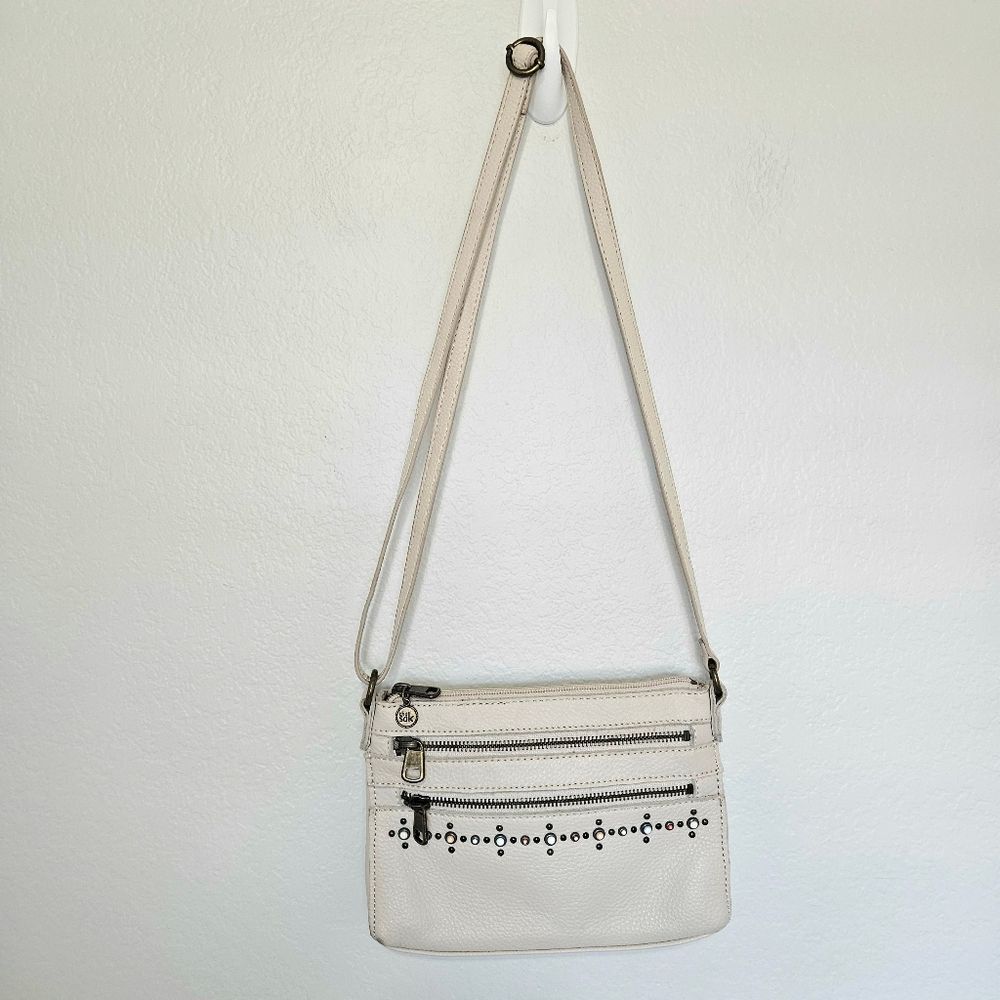 The Sak | Leather Bone Crossbody Stud Zipper Boho Purse Brass Bag Womens - Picture 2 of 7